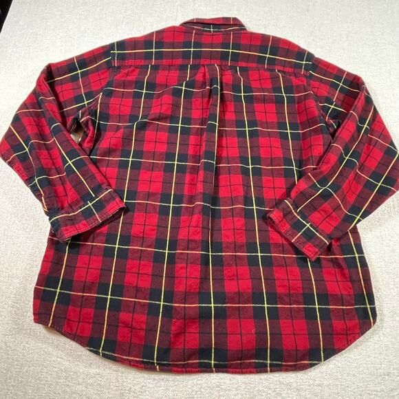 LL Bean Men’s XL Red Black Plaid Long Sleeve Button Front Flannel Shirt Classic - Picture 2 of 5